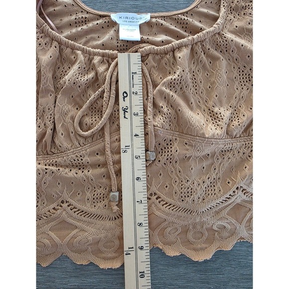 KIRIOUS LA Womens Size L Dainty Brown Long Sleeve Cropped Top Babydoll Coquette - Picture 10 of 13